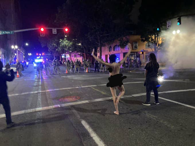 Naked Athena: Nude Woman Confronting Portland Police 